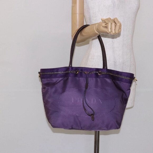 PRADA Tote Bag Nylon Purple Gold Auth - Picture 1 of 15